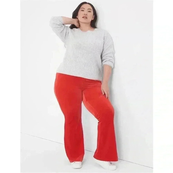 NWT Lane Bryant Bright Cherry Red Velvet Flared Pants Mid-rise Stretchy Sz 22 - Picture 1 of 6